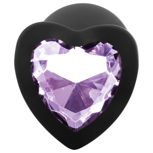 Sunfo Silicone Anal Plug with Heart Gem (Black & Purple)
