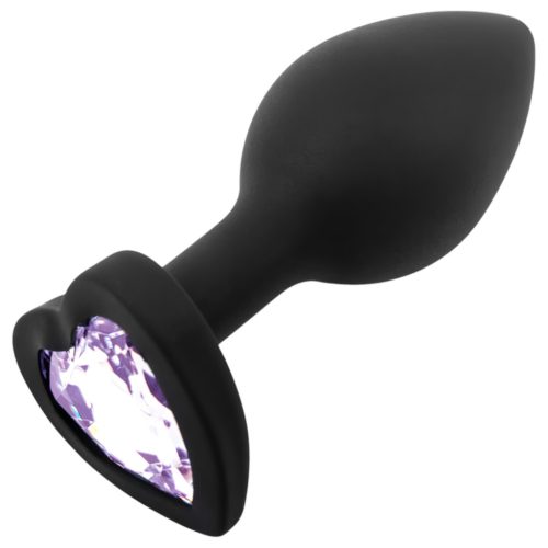 Sunfo Silicone Anal Plug with Heart Gem (Black & Purple)